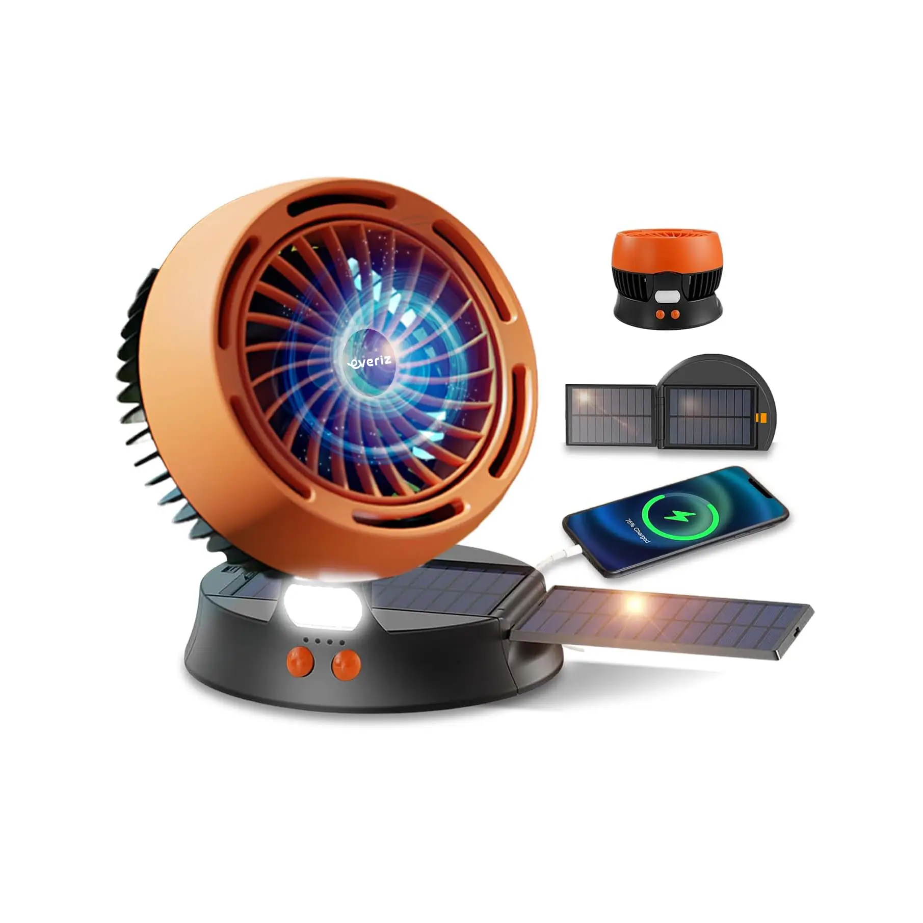 Ventilador Solar Portátil EVERIZ – Batería 10000mAh – 4 Velocidades – LED
