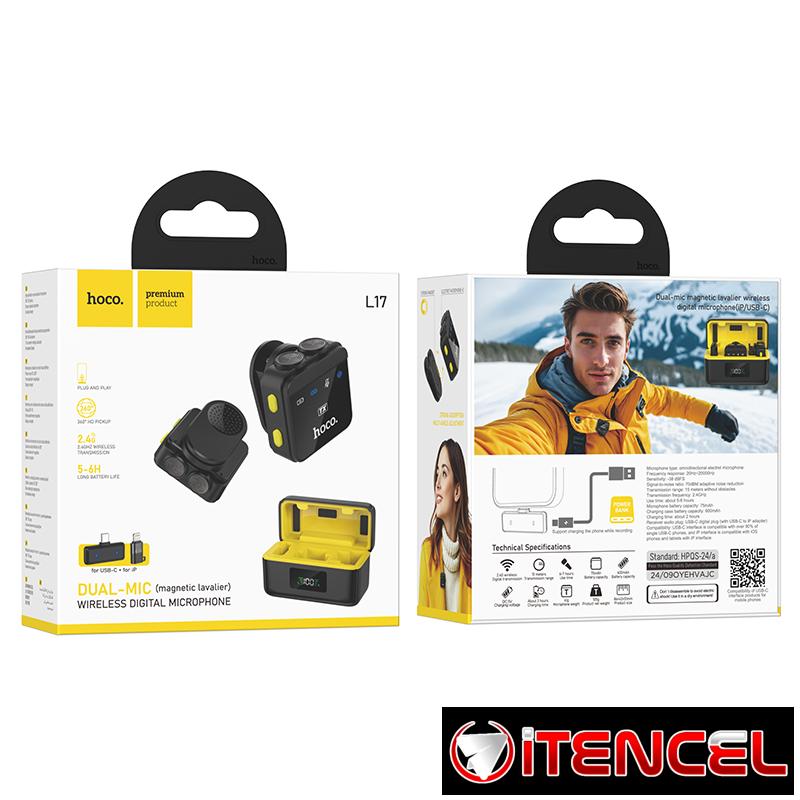 Hoco – L17 Micrófono Lavalier Inalámbrico Digital de Doble Micrófono (iPhone/Android)