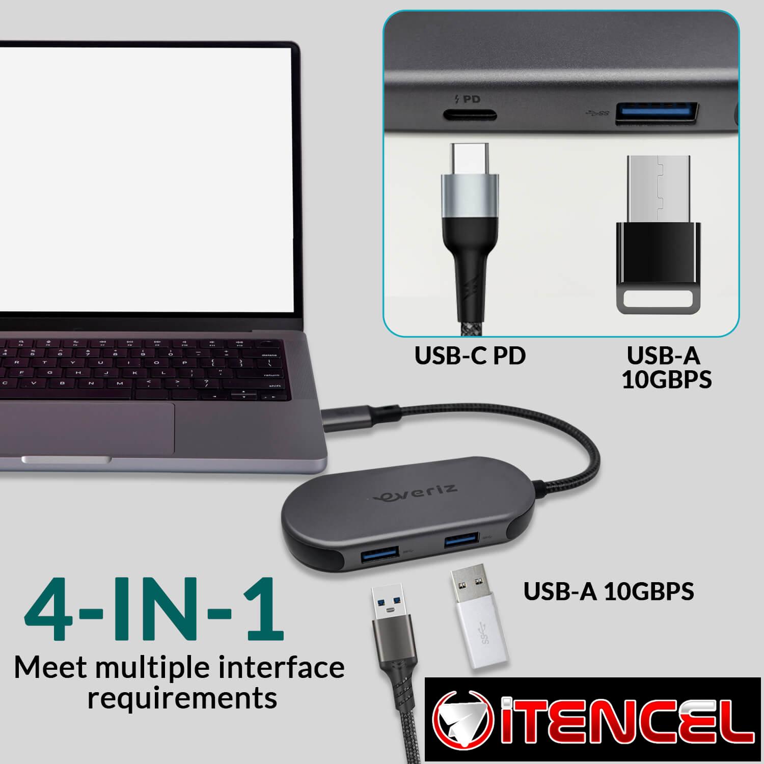 Hub USB C EVERIZ 10Gbps – Gris Metalico