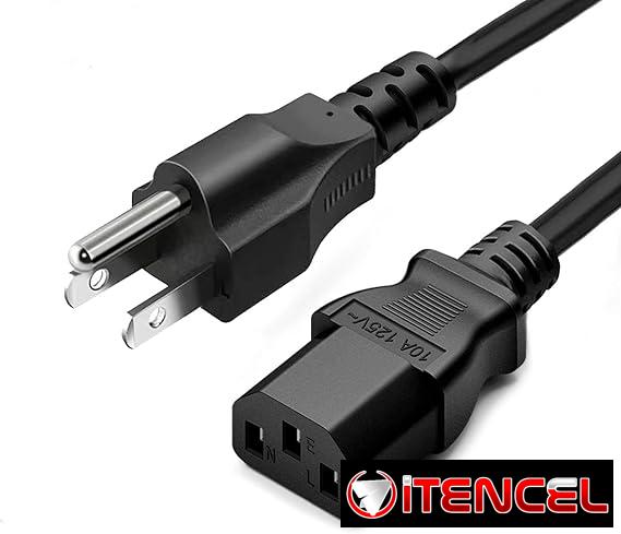 Cable de Alimentación 5 pies – 10A, 125V, Negro, 3 Clavijas para Electrónica