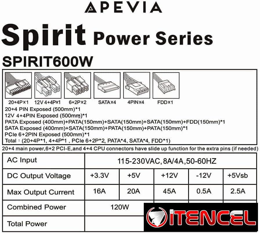 Fuente de Poder Apevia 600W