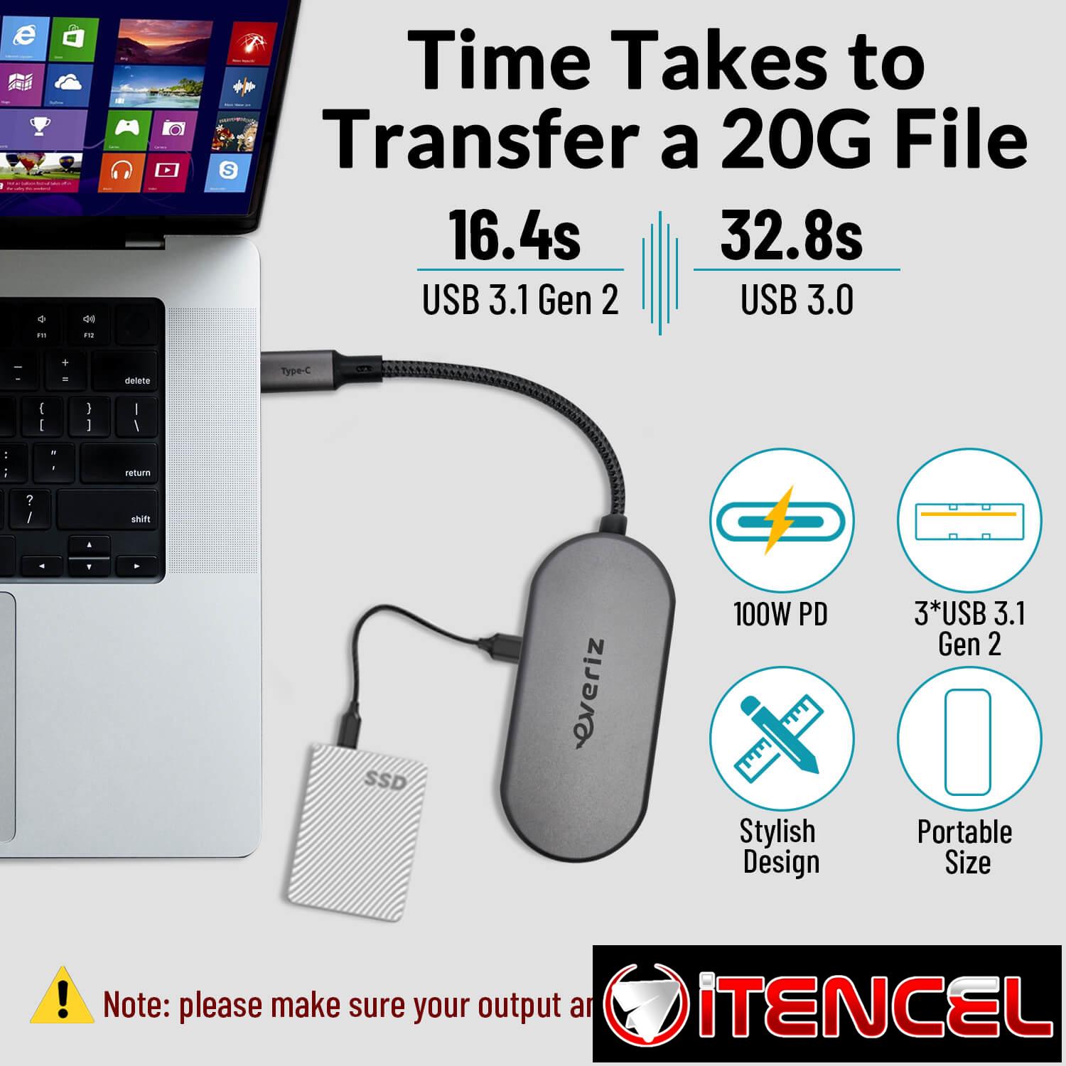 Hub USB C EVERIZ 10Gbps – Gris Metalico