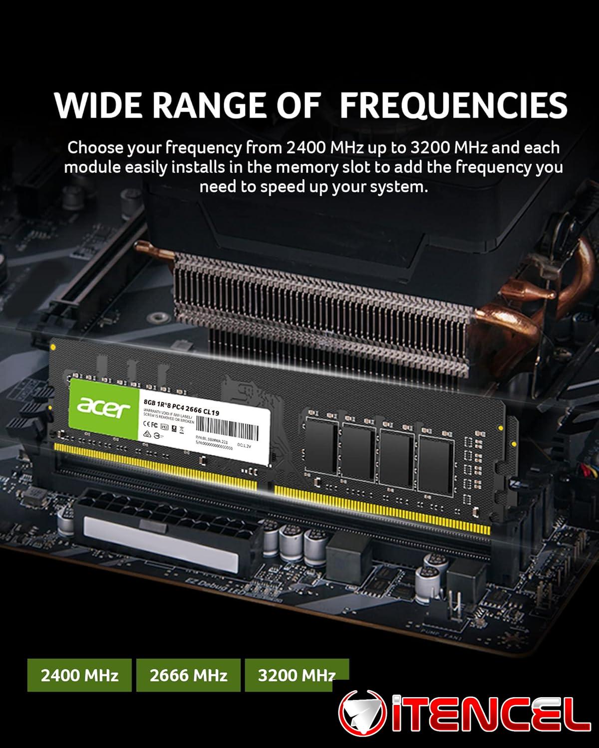 RAM ACER para PC – UD100 8GB 2666 MHz DDR4 CL19 1.2V