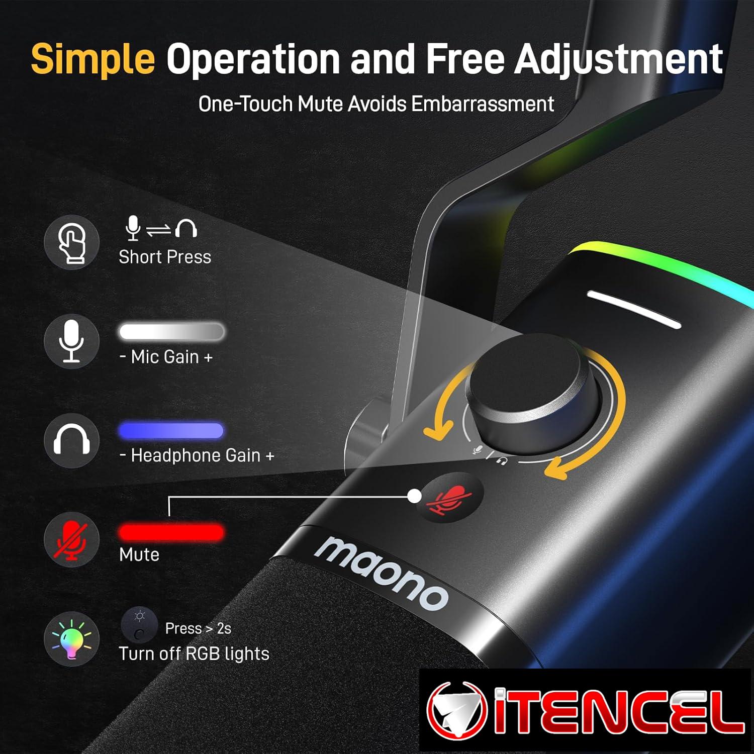 MAONO PD100X Micrófono dinámico Gaming: Micrófono dinámico USB XLR para computadora con micrófono de PC RGB Software-RGB