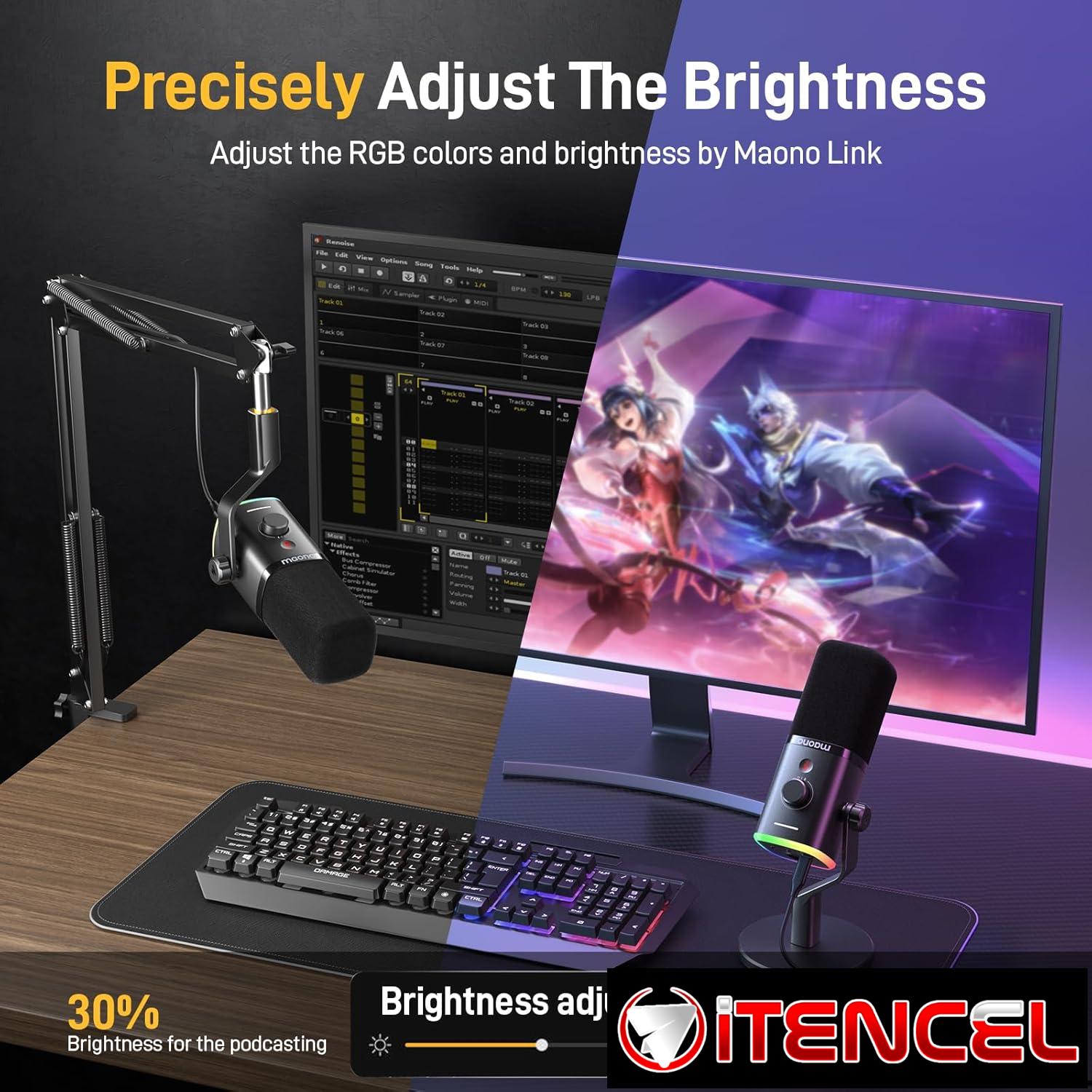 MAONO PD100X Micrófono dinámico Gaming: Micrófono dinámico USB XLR para computadora con micrófono de PC RGB Software-RGB