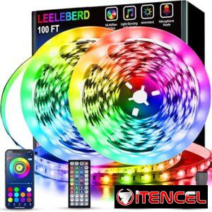 Luces LED RGB 100 pies – Sincronización musical, cambio de color, control remoto y app, Bluetooth, decoración hogar y fiestas