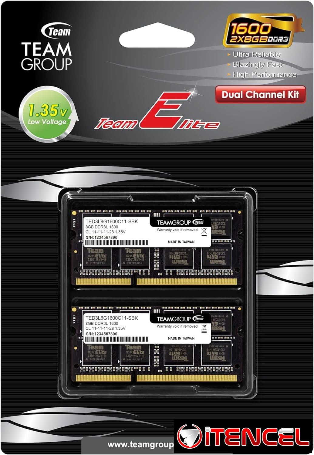 RAM DDR3 TEAMGROUP 16GB (2×8) para Laptop