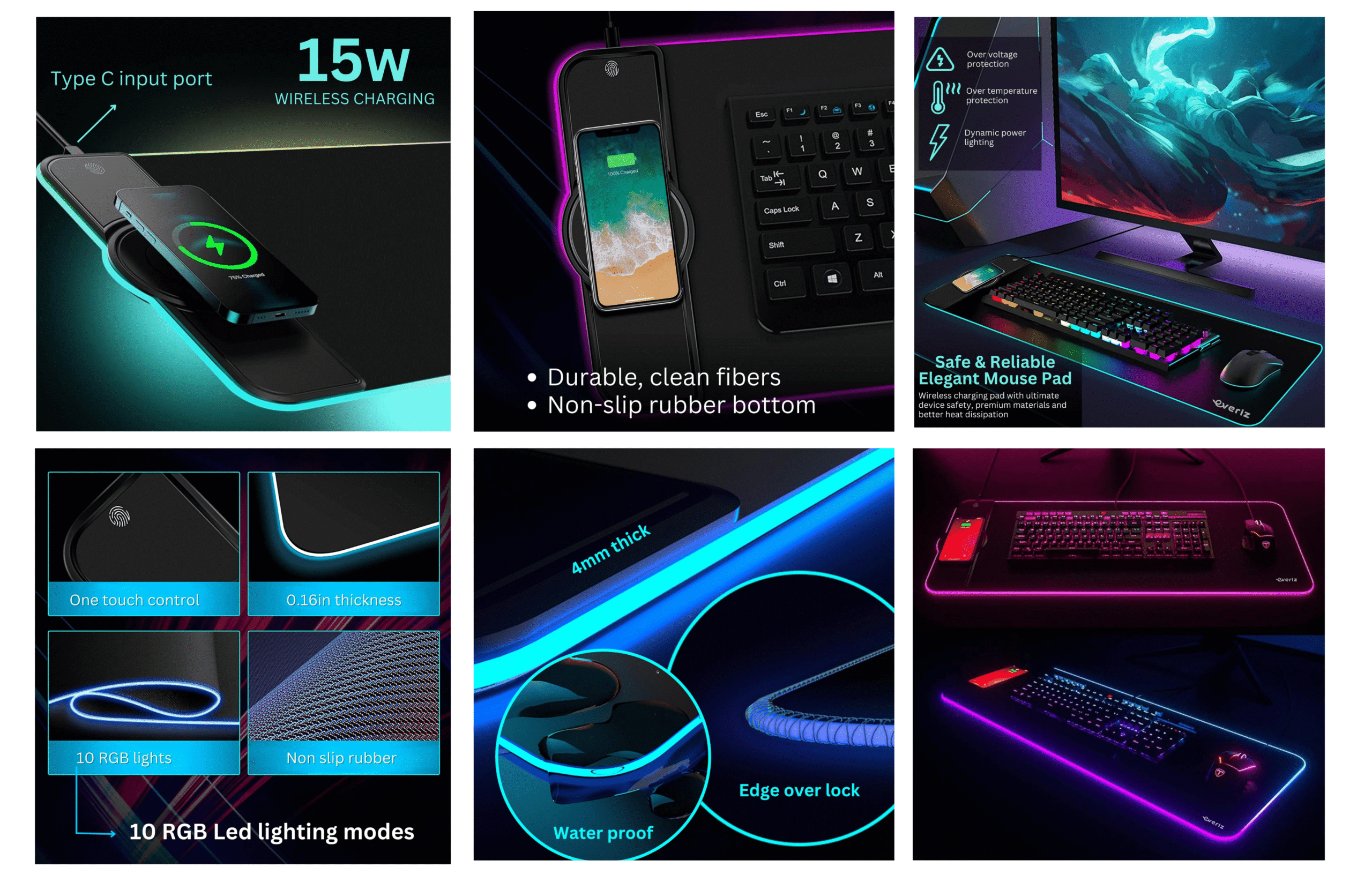 Mousepad de Mouse RGB con Carga Inalámbrica