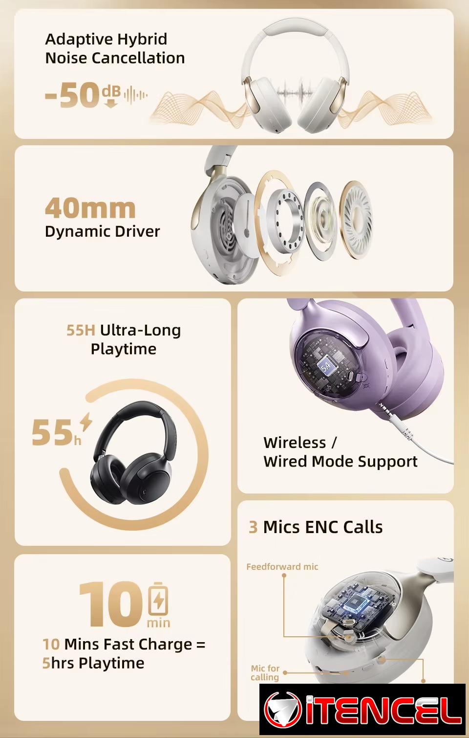 Auriculares Hi-Res QCY H3 Pro ANC con cancelación de ruido de 50 dB, audio espacial 360, codec LDAC y Bluetooth 5.4