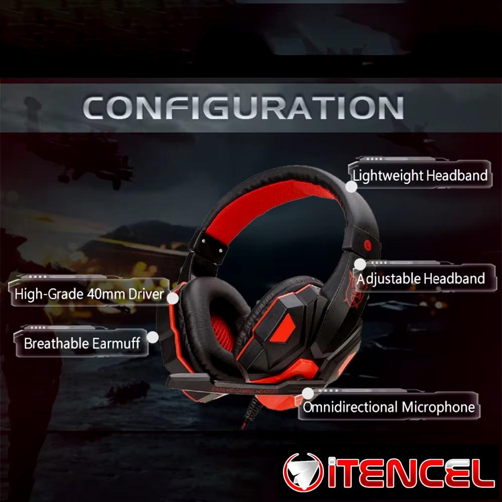 Auriculares Overear para juegos con subwoofer, micrófono y RGB, audífonos supraaurales con cable para Gamers con control de volumen