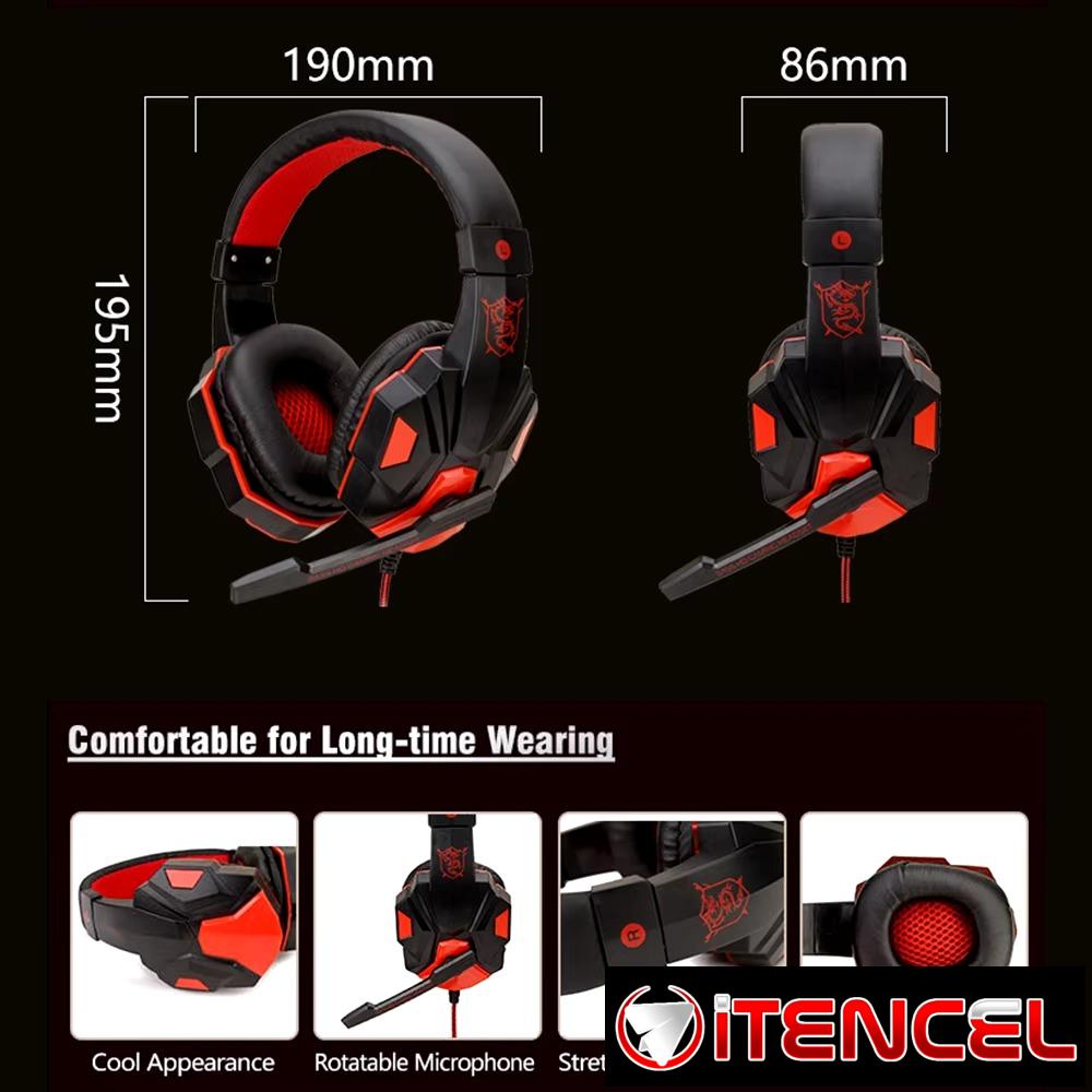 Auriculares Overear para juegos con subwoofer, micrófono y RGB, audífonos supraaurales con cable para Gamers con control de volumen