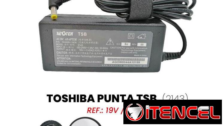 Cargador para Laptop Toshiba de 19v 3.42a, nuevo + garantía.