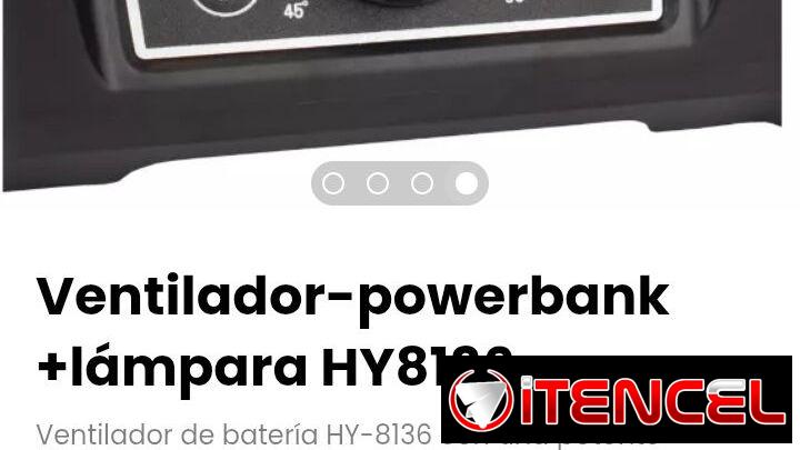 Ventilador-powerbank +lámpara HY8136.Ventilador de batería HY-8136 con una potente batería recargable de 20000 mAh