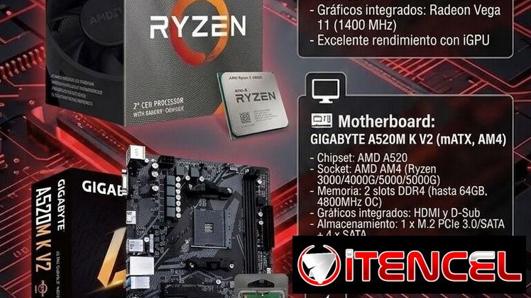 🪭🏴‍☠️KIT AMD GIGABYTE A520M K V2 + Ryzen 5 3400G + 8GB adata 2666hz – 💲270 USD🪆