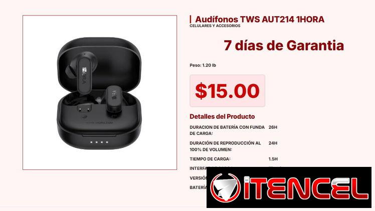 Audífonos TWS 1HORA AUT214 con Ajuste Seguro para Correr por $15 VPT#-0020