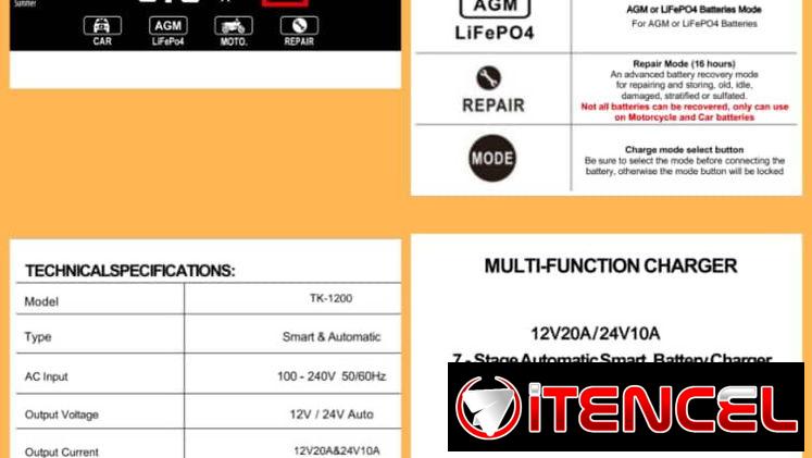 Cargador inteligente de 20 Amperes – Cargador para baterias – Baterias – Cargador de baterias – Cargador inteligente