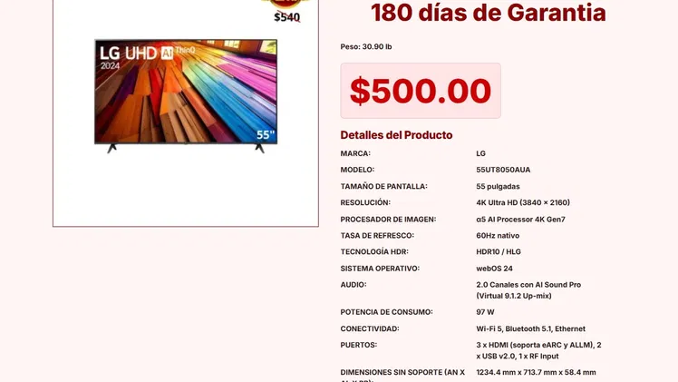 Televisor LG 55UT8050AUA: Calidad 4K UHD y HDR10 para tu Sala VPT#-0308