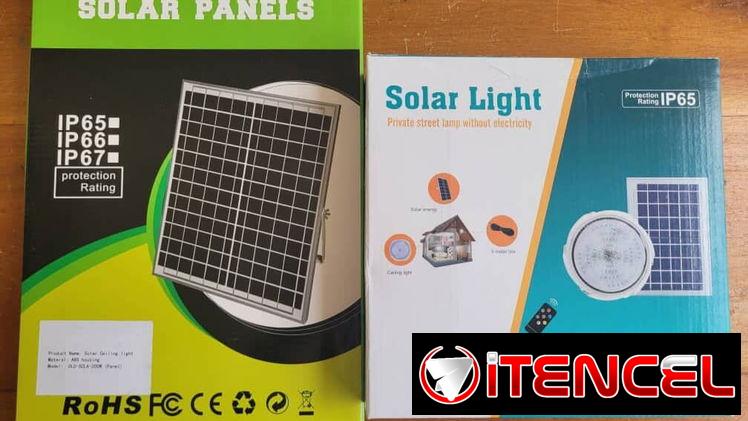 🔆 Lampara Solar 200W. 24cm de diámetro. Para interiores y exteriores cubiertos. 6500K Blanco Frío.  Autónomia estimada