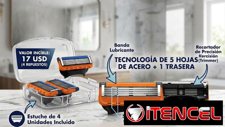 Estuche de 4 Repuestos, recambio o cuchillas sustituta de maquinas de Afeitar Guillette fushion 5.