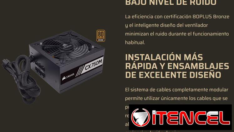 🔌⚡Fuente de alimentación CORSAIR CX750M 80 Plus Bronce Semi-Modular de Bajo Ruido ATX 750 Watt