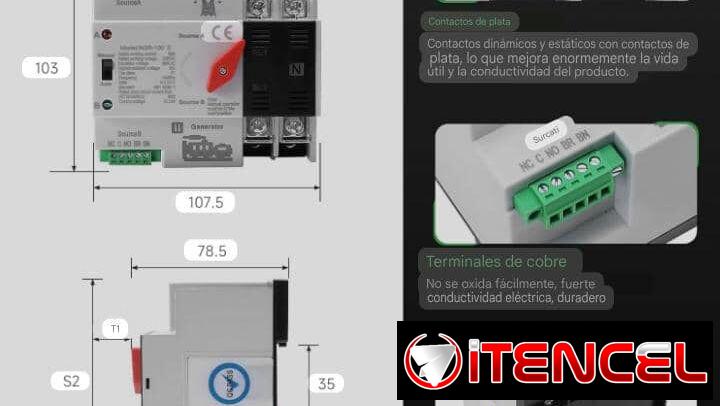 Transfer automático de 110V, 2 polos y 100 amperes