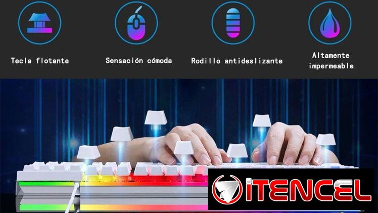 Combo de teclado y mouse blanco RGB.  22 usd
