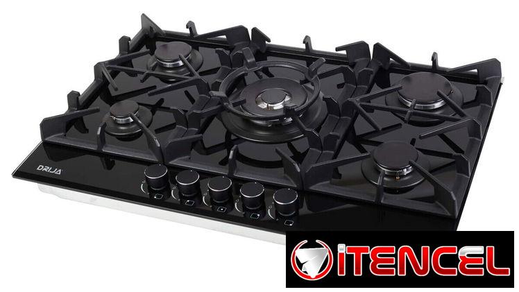 Cocina 5 hornillas empotrada Drija TOSCANA 76 PRO de Vidrio Templado Negro 270 USD Mensajería Incluida
