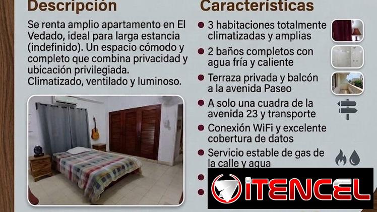 Renta x mes apartamento en el vedado