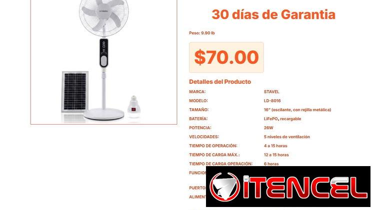 Ventilador Solar Stavel LD-8016 de 26W: Eficiencia y Frescura en un Solo Equipo VPT#-0396
