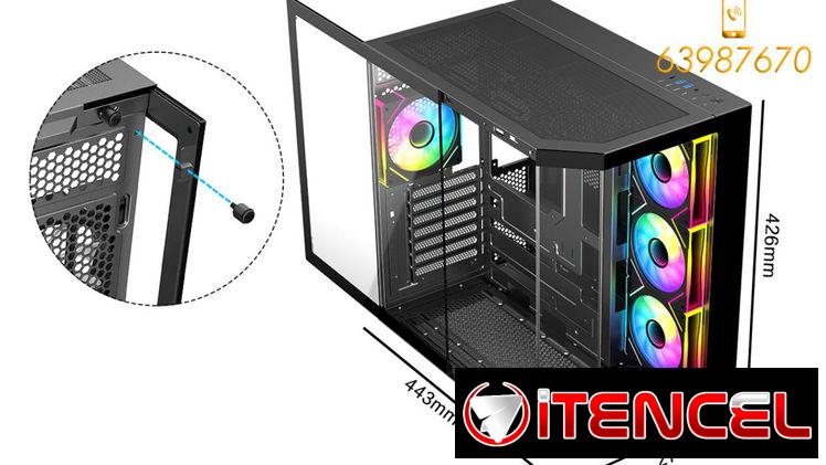 Chasis Gaming Semi panorámico DIYPC ARGB-N3-BK + 4 fanes ARGB 120mm, NUEVO en caja