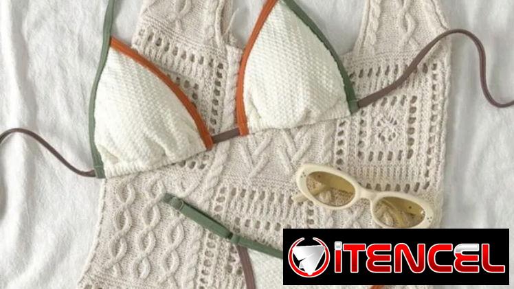Bikini blanco con detalles en naranja y verde