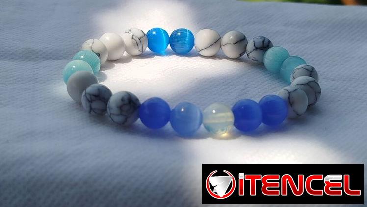 Pulsera de Howlita, Ojo de gato y Piedra lunar