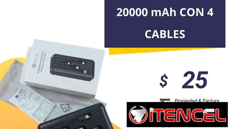 BATERÍA PORTÁTIL 20000 mAh CON 4 CABLES