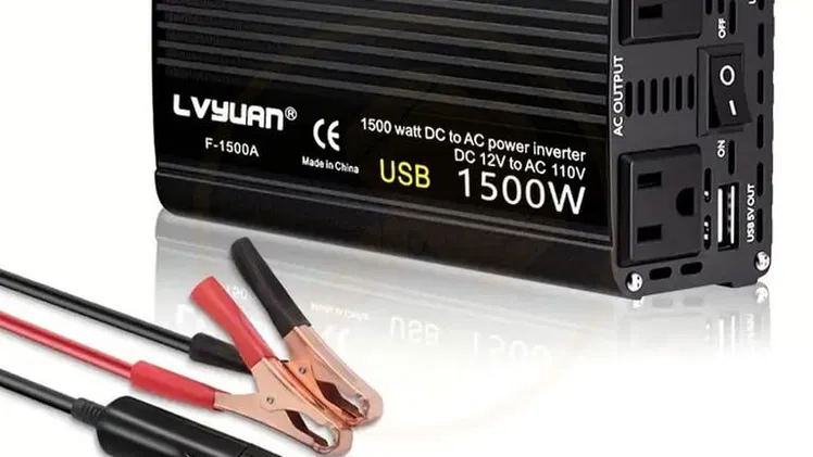 Inversor Convertidor de Corriente Lvyuan 1500W (Pico 3000W) DC 12V a AC 110V (60Hz). Negro