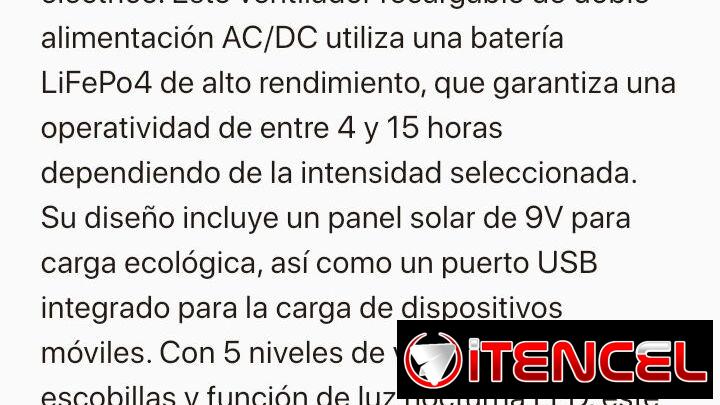 Ventilador recargable,  con panel solar y bombillo adicional