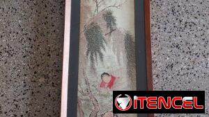 Cuadro Antiguo Chino Bordado de Ceda mediados del siglo XX.