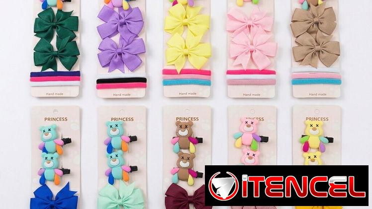 Set de lazos con felpas, coleros y pinzas. Accesorios para el cabello.