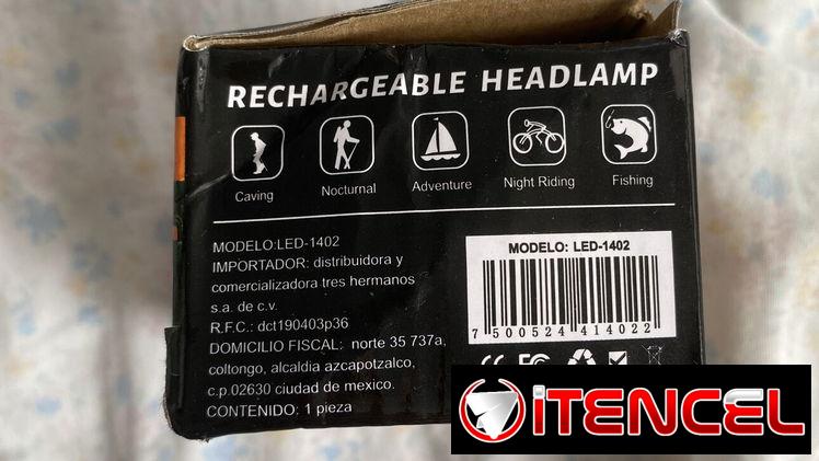 Lámpara recargable para la cabeza Headlamp