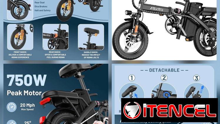 BICICLETA ELÉCTRICA PLEGABLE ASKMY E14  ⚙️CARACTERÍSTICAS:  • 500 W  – 48 V  – 10 AH  • ⁠Motor de Pico de 750 W • ⁠660 U