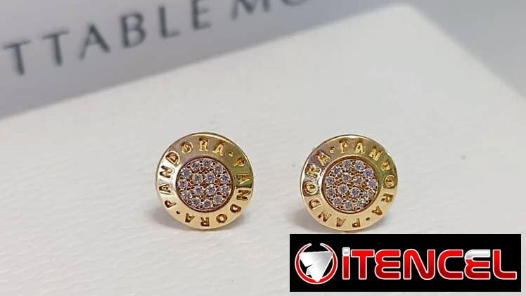Pulsera talla 18 y aretes Pandora Oro 10K. LM joyería. Garantía en su compra