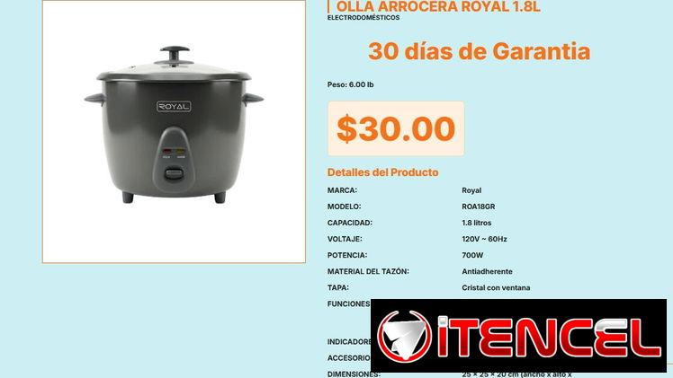 Olla Arrocera 1.8L Royal 25x25x20 cm Almacenaje Fácil VPT#-0507