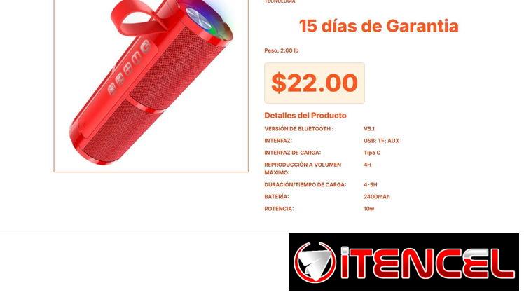 1Hora BOC060: Altavoz con Batería de 2400mAh y Carga Tipo C por $22 VPT#-0042