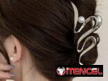 Pellizco de Metal color plateado con perla blanca 12. 5 cm Grande