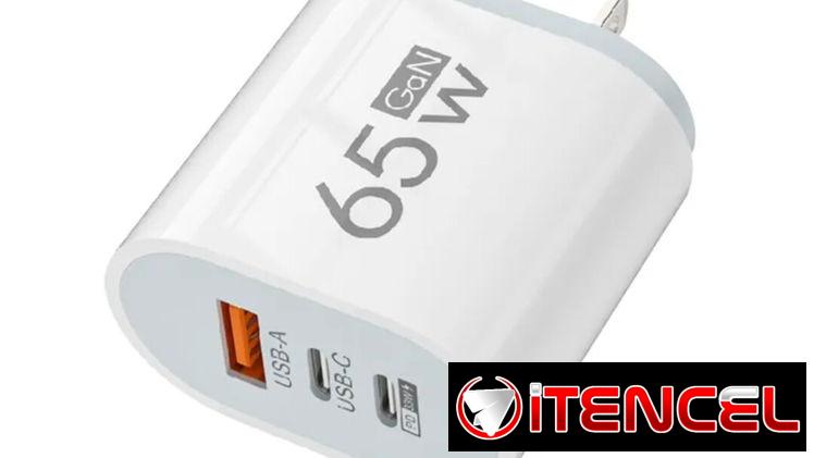 Cargador de 65W/ USB y tipo C.