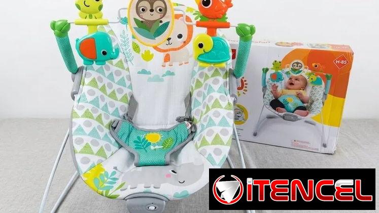 Asiento mesedor para bebé con vibración relajante y juguetes. Mesedora para bebé. 2x Baterías recargables incluidas