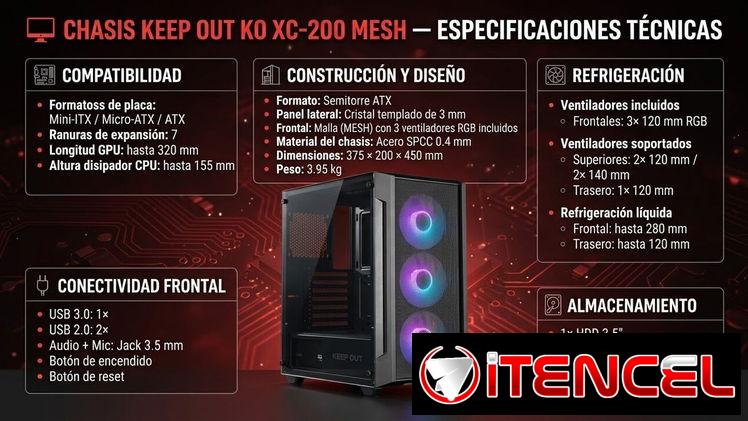 Chasis Keep out KO XC-200 Mesh RGB  (3 fanes rgb) ATX 85 usd