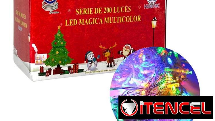 Serie de cable transparente de 10 metros con 200 luces led navideñas en tono multicolor