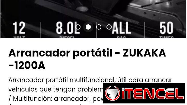 Arrancador portátil – ZUKAKA -1200A. Multifunción: arrancador, powerbank y linterna. Nuevo