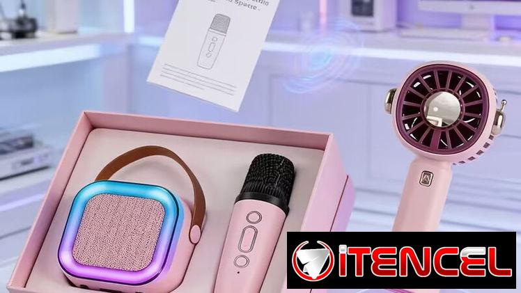 Altavoz Karaoke Portátil con Micrófono y Ventilador de Mano Rosa | videojuegoshabana.com