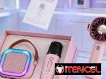 🎤 Altavoz Karaoke Portátil con Micrófono + Ventilador Rosa 🎤